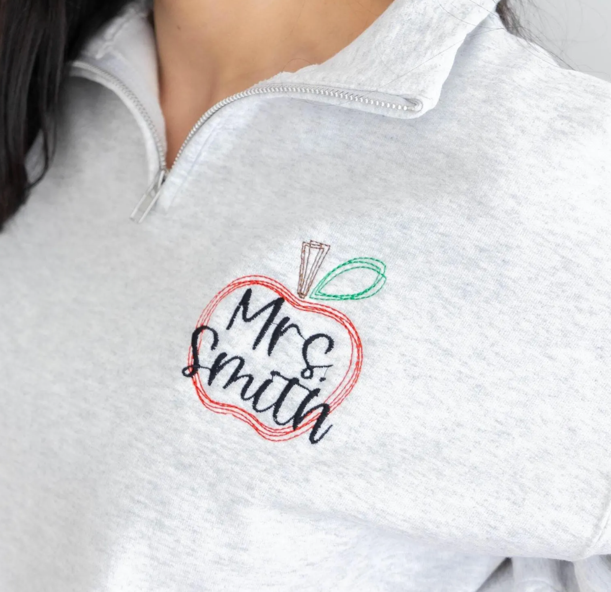 Teacher 3/4 Zip Apple (customize)