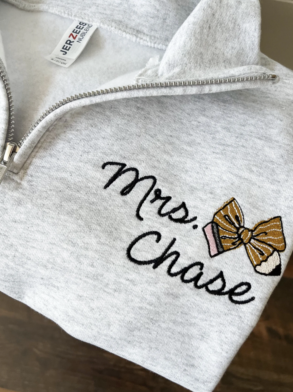 Teacher 3/4 Zip Bow (customize)