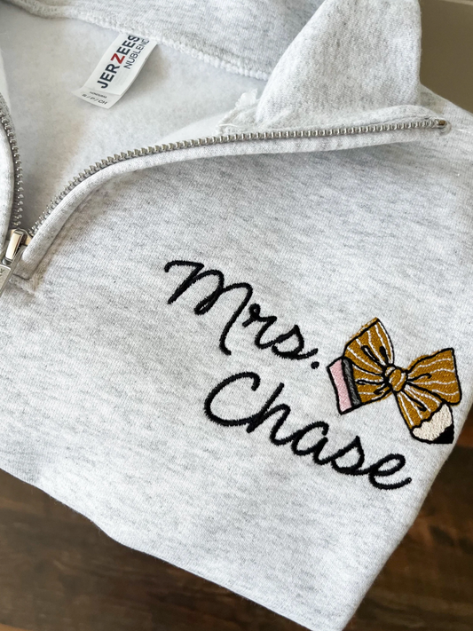 Teacher 3/4 Zip Bow (customize)
